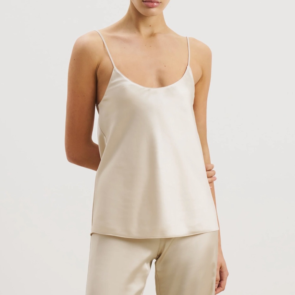Silky Cream Spaghetti-Strap Tank Top